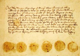 Overzegeling van rechtshandelingen van schepenen, 1478. Collectie Adrie Verburg.