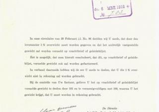 Brief met bepalingen van het Rijkskantoor over de zgn. eenheidsworst.
