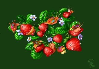 Illustratie van groen en aardbeien