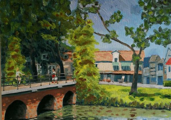 schilderij van de stenen brug
