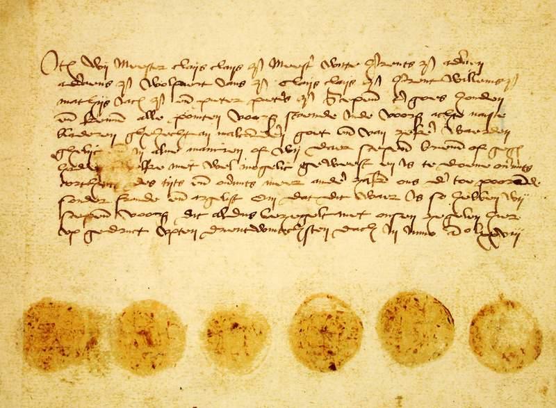 Overzegeling van rechtshandelingen van schepenen, 1478. Collectie Adrie Verburg.