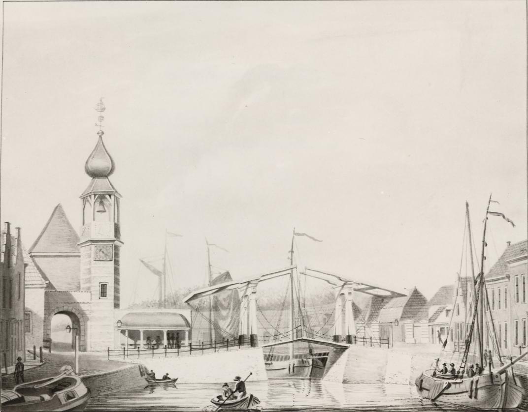 Tekening van de Havenpoort ca. 1850