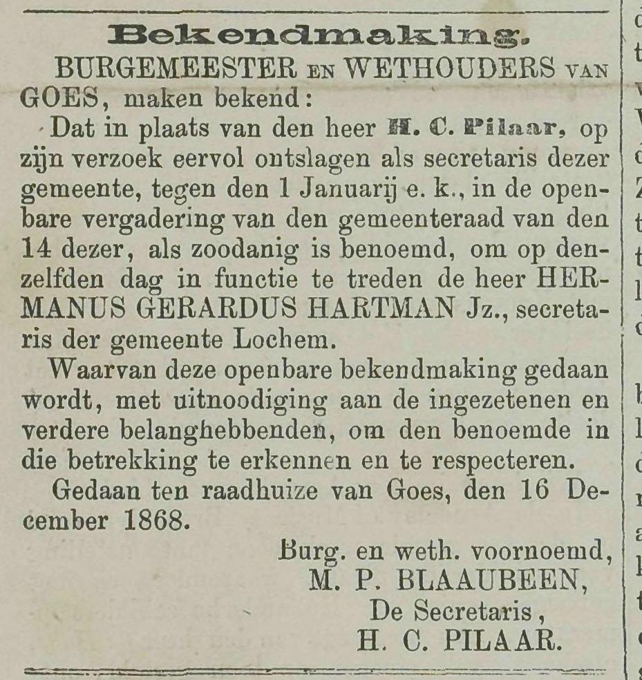 Bekendmaking van de nieuwe gemeentesecretaris