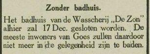Krantbericht met de kop "zonder badhuis"