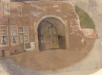 Geaquarelleerde zoutdruk door B.D. Cohen van de Oostpoort in 1856.