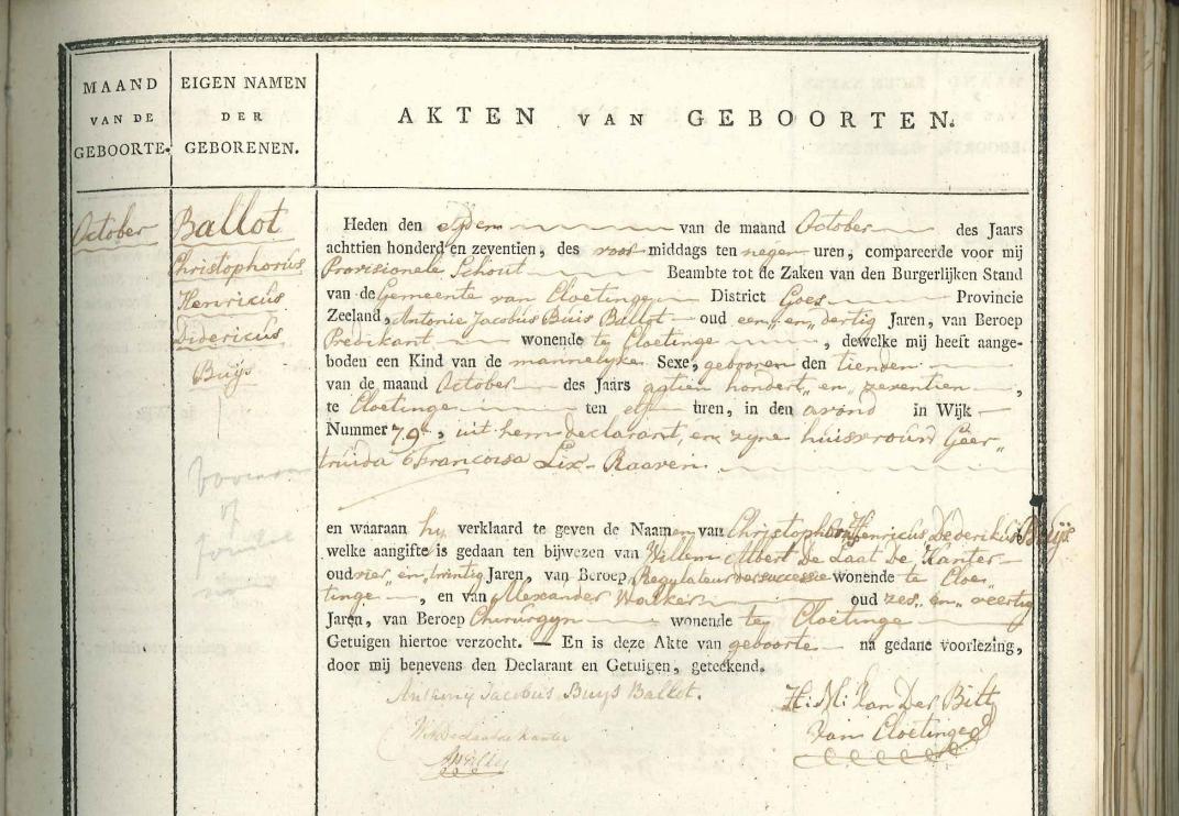 Geboorte akte van Christophorus Henricus Didericus