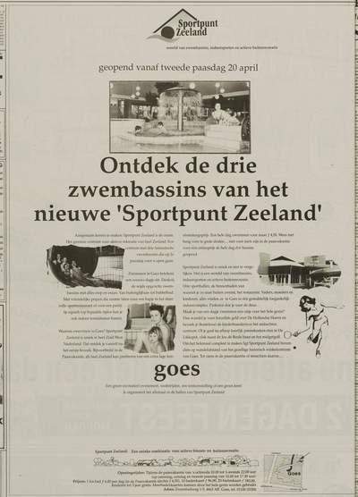 Pamflet met de tekst "Ontdek de drie zwembassins van het nieuwe Sportpunt Zeeland"