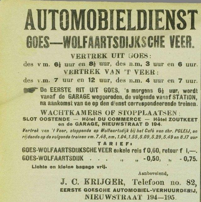 Pamflet met als kop "Automobieldienst Goes - Wolfaartsdijksche veer"