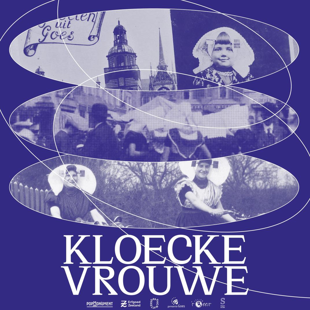 Poster "Kloecke Vrouwe" met collage van foto's van vrouwen in Zuid-Bevelandse streekdracht