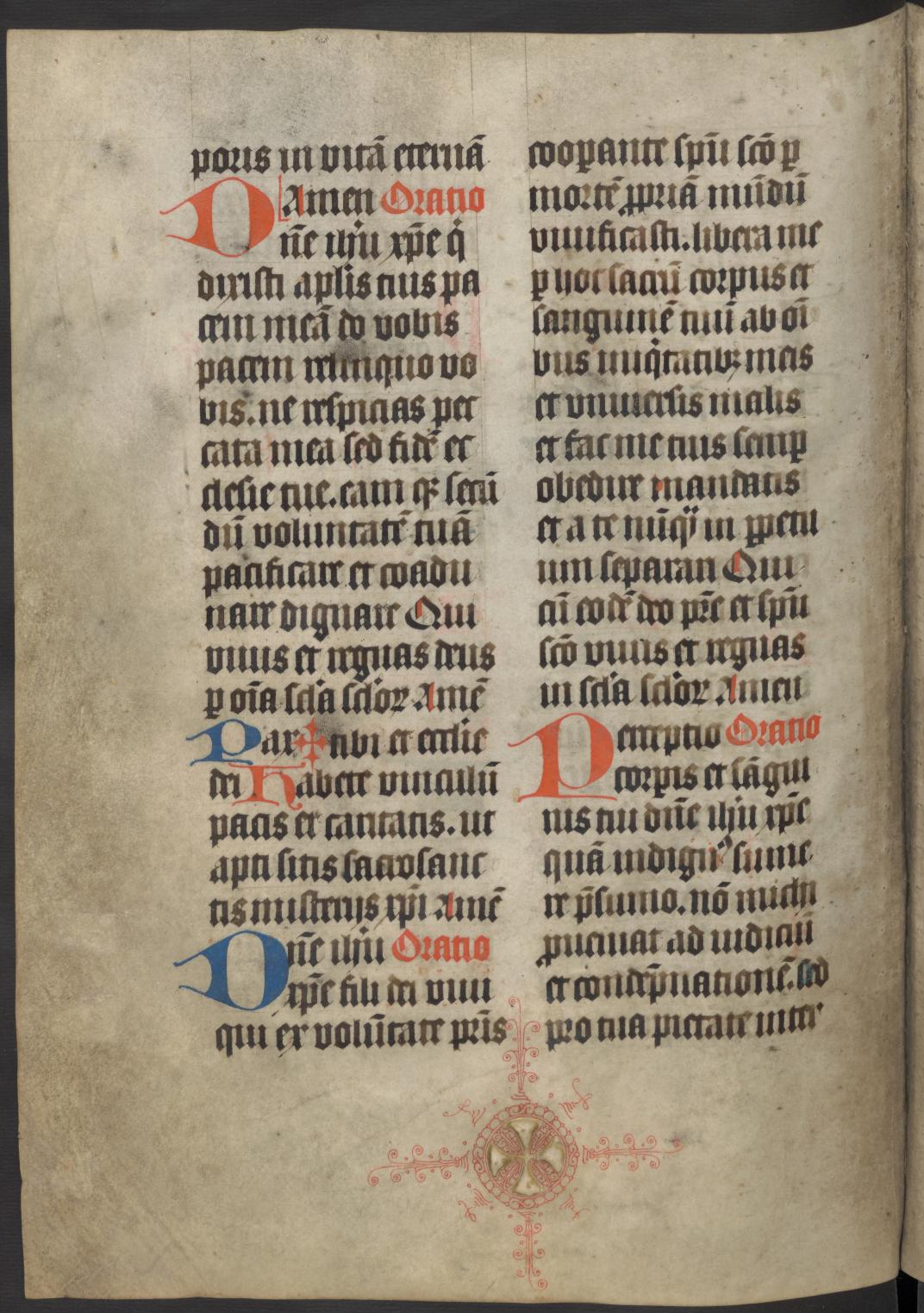 Afb. 7: Kruis van bladgoud onderaan de sectie met eucharistische gebeden in Missaal 2 (fol. 144 extra 6v (scan 266))
