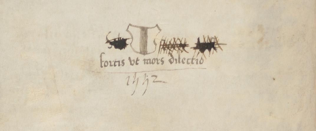 Schild, spreuk en het jaartal 1552 (scan 280)
