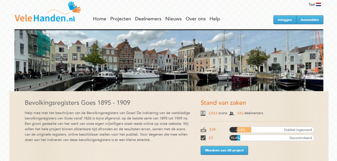 Schermopname van het project op Vele Handen
